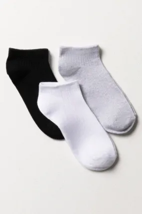 3 Piece Sock Low Leg  Black And White