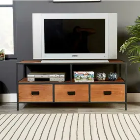 Black Frame Solid Wood 3 Drawer TV Cabinet