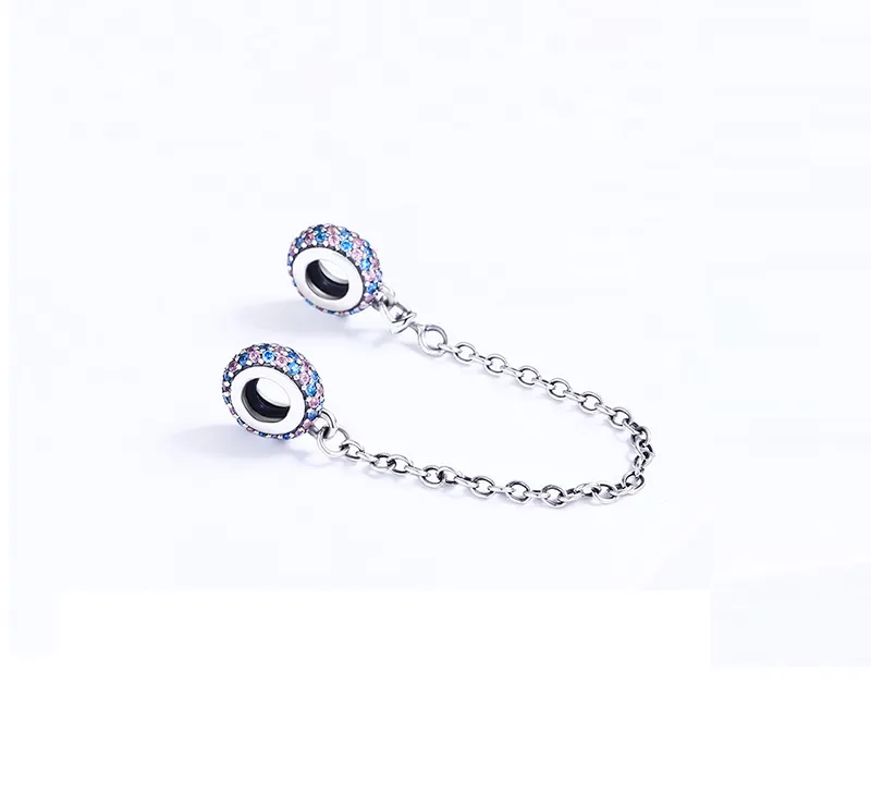 Blue Sparkling Crystal Safety Chain 925 Sterling Silver