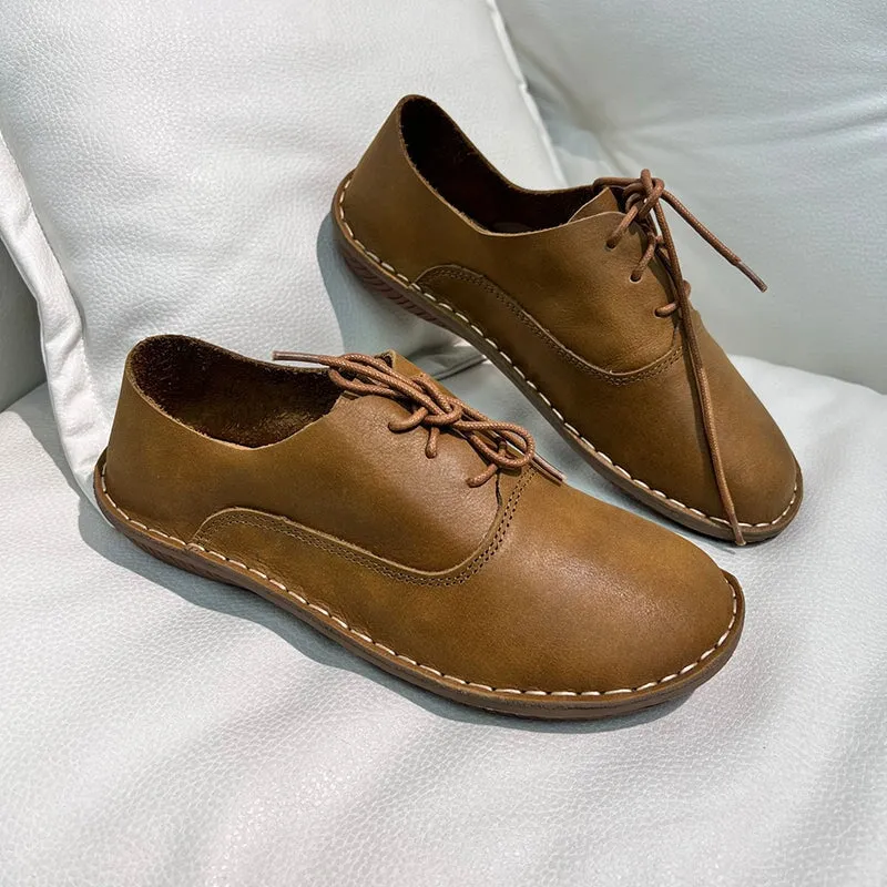 Brown Oxfords & Tie Flats Women Handmade Cowhide Leather Loafers