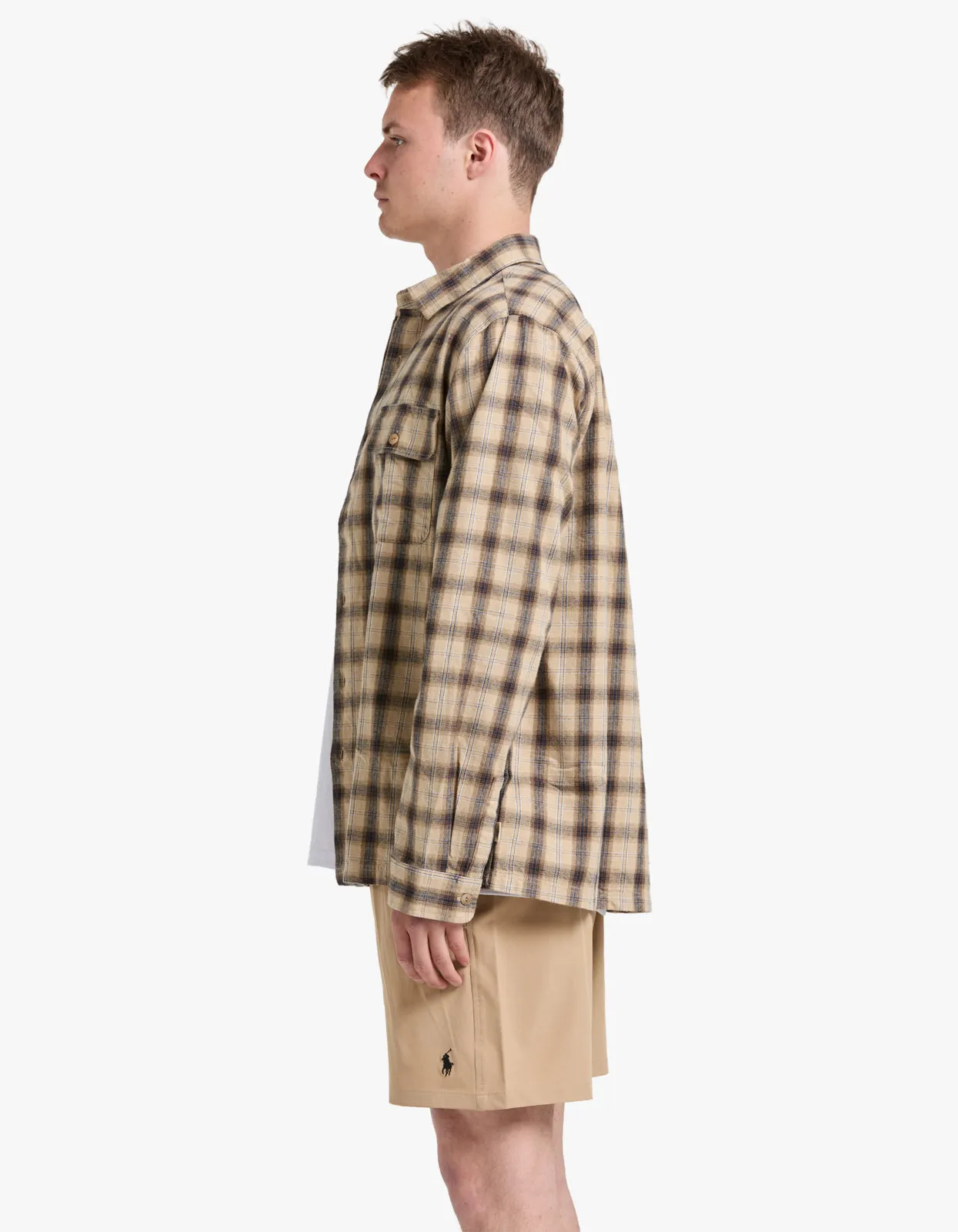 Brushed Flannel Shirt - Tan Multi