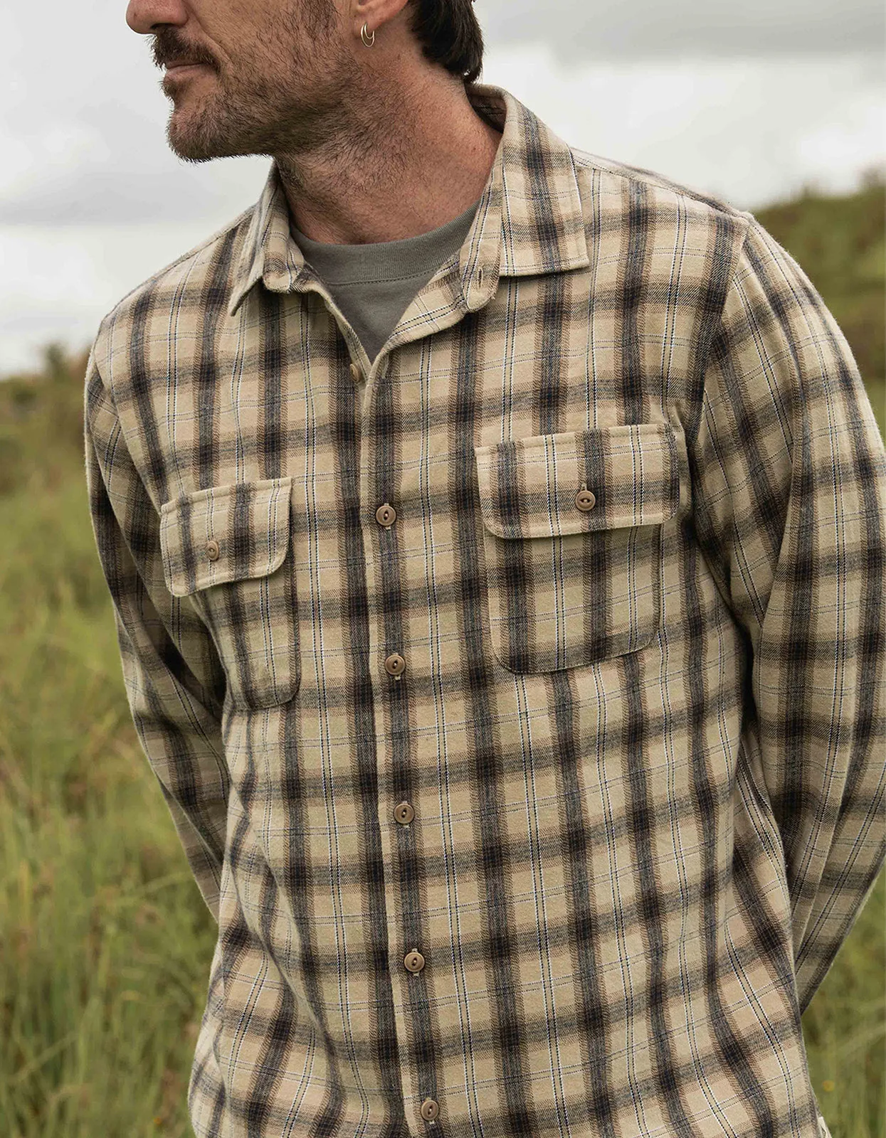 Brushed Flannel Shirt - Tan Multi