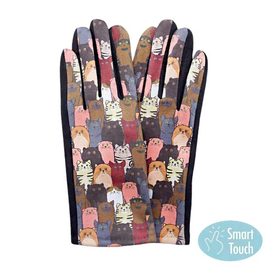 Cat Pattern Printed Smart Touch Gloves