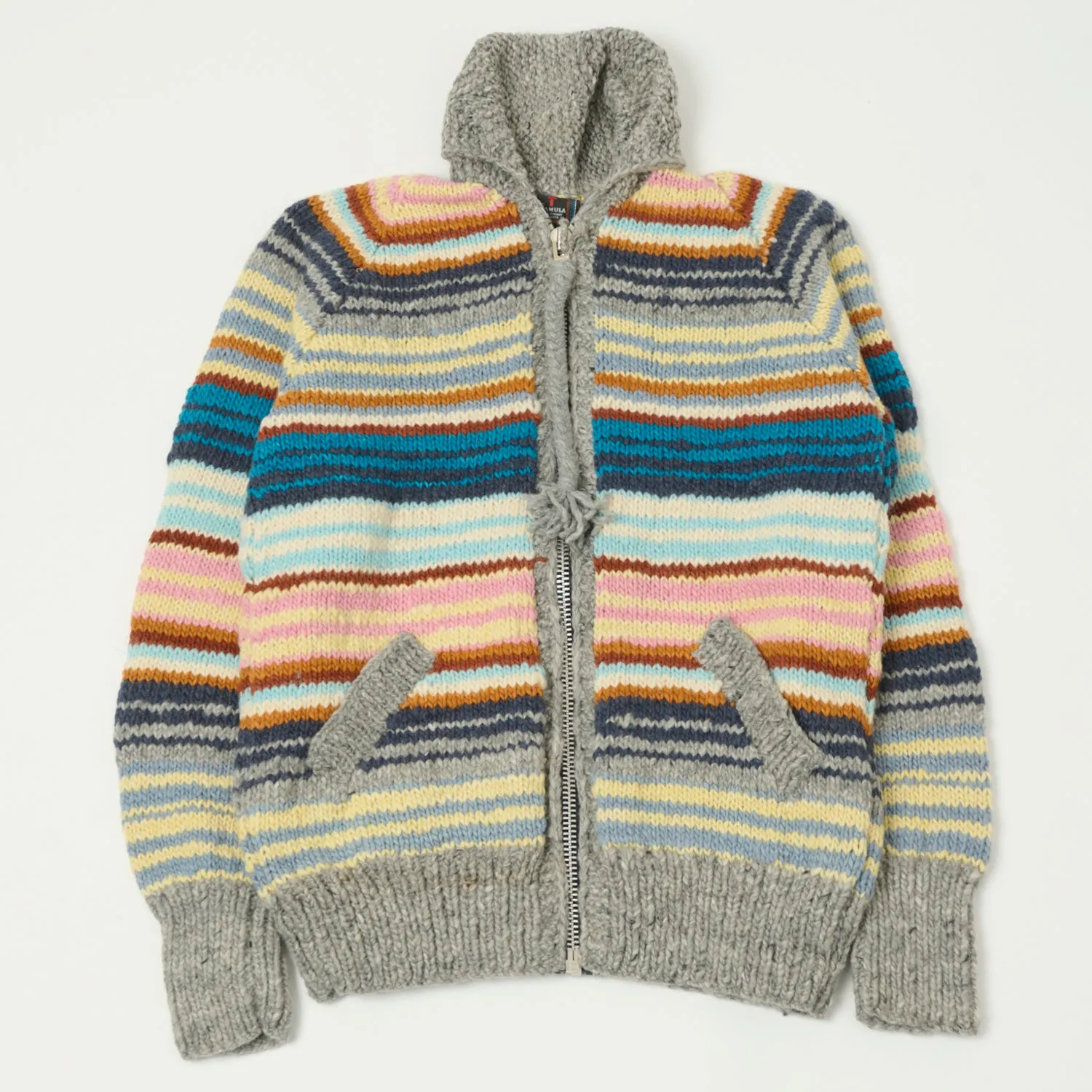 Chamula Multi Stripe Zipper Cardigan - Pearl Grey/Multi