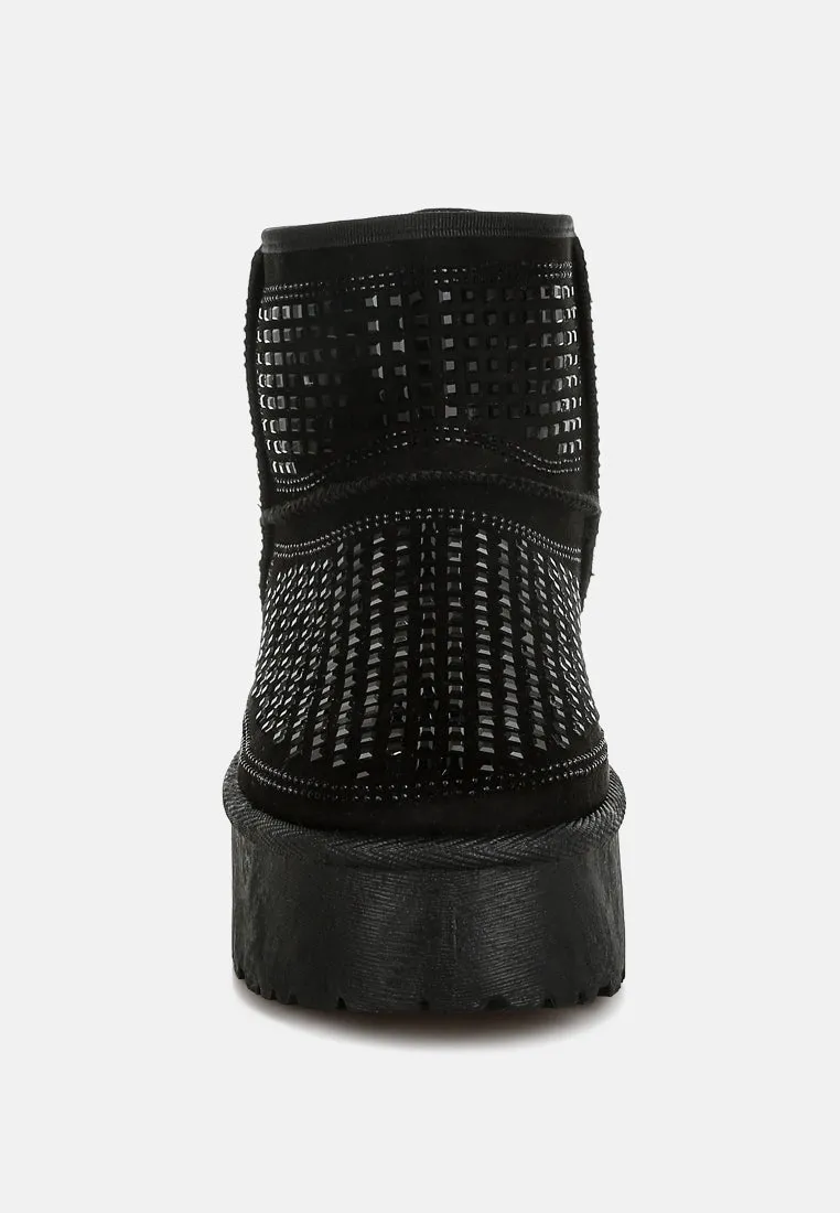 Chunky Rhinestones Ankle Boots by RUW