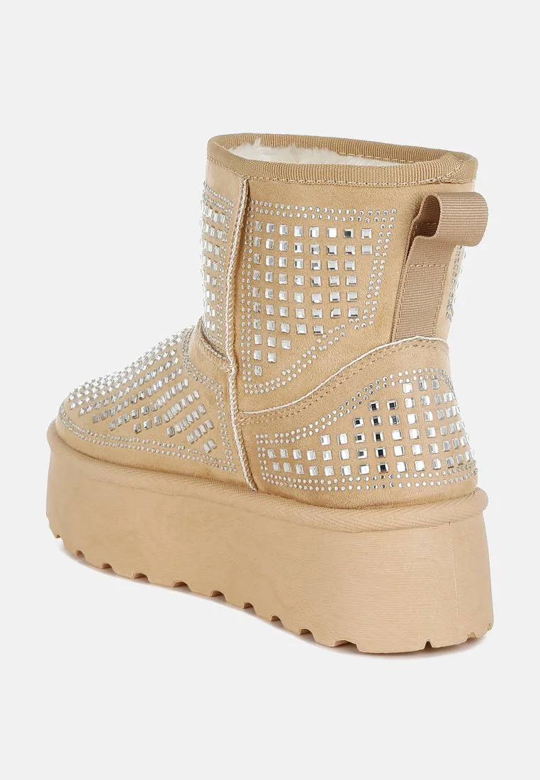 Chunky Rhinestones Ankle Boots by RUW