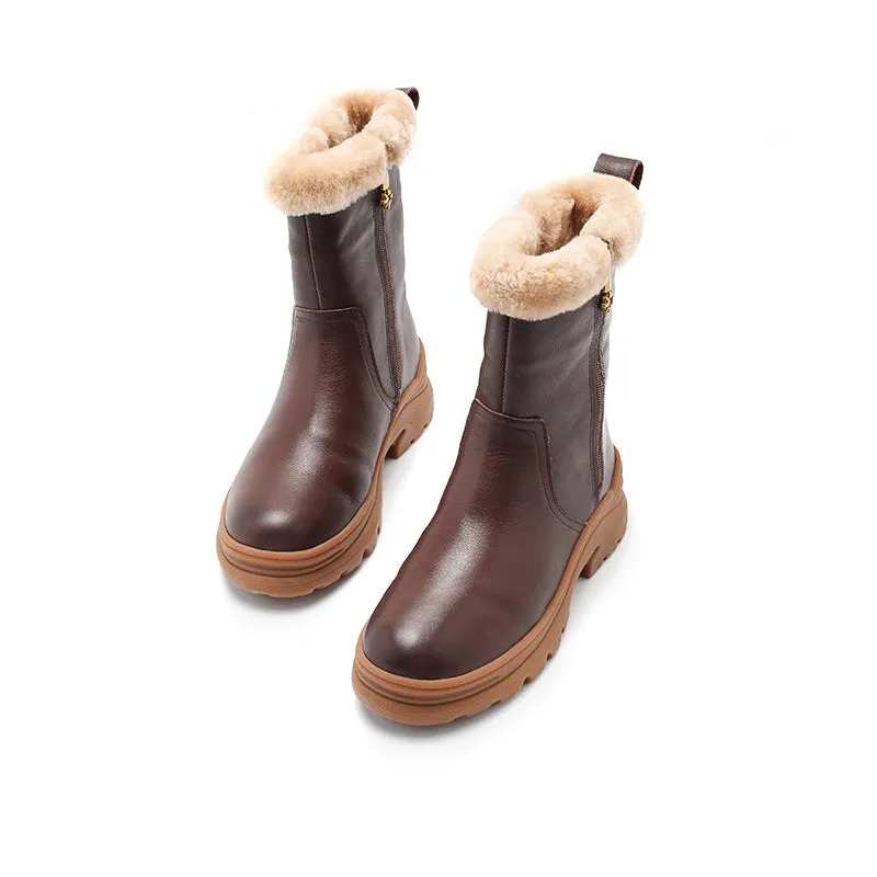 Dwarves Leather Short Boots Snow Boots Shearling Lined for Cold Winter in Black/Brown/Coffee