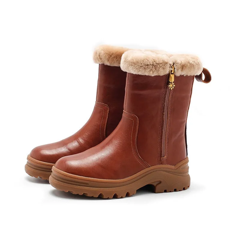 Dwarves Leather Short Boots Snow Boots Shearling Lined for Cold Winter in Black/Brown/Coffee