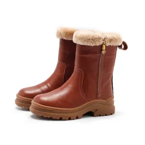 Dwarves Leather Short Boots Snow Boots Shearling Lined for Cold Winter in Black/Brown/Coffee