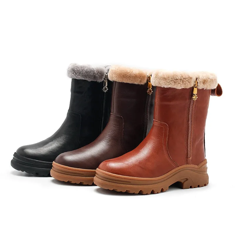 Dwarves Leather Short Boots Snow Boots Shearling Lined for Cold Winter in Black/Brown/Coffee