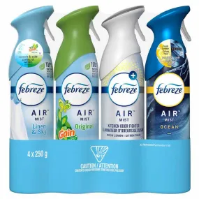 Febreze Air Refresher, Variety Pack, 4-Count Linen & Sky , Gain Original , Fresh Lemon , Ocean