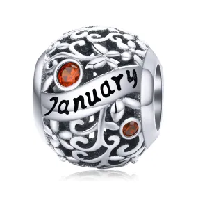 Garnet Birthstone January Charm 925 Sterling Silver