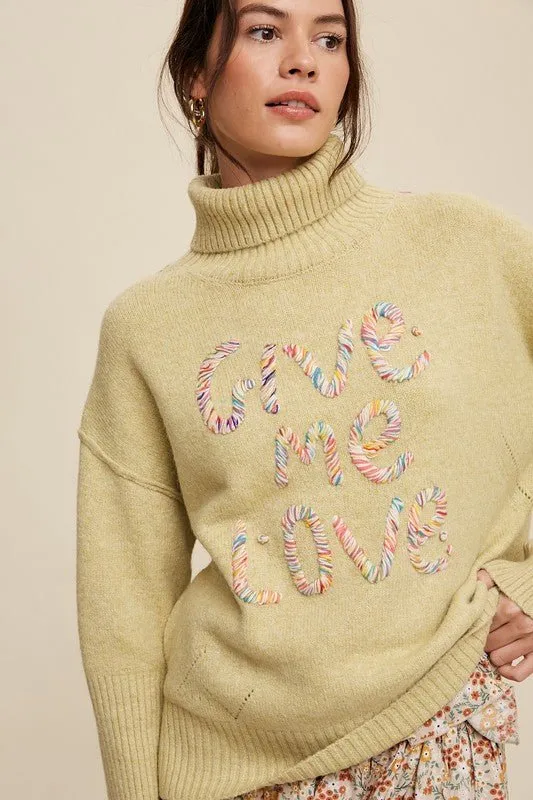 Give Me Love Stitched Mock Neck Sweater