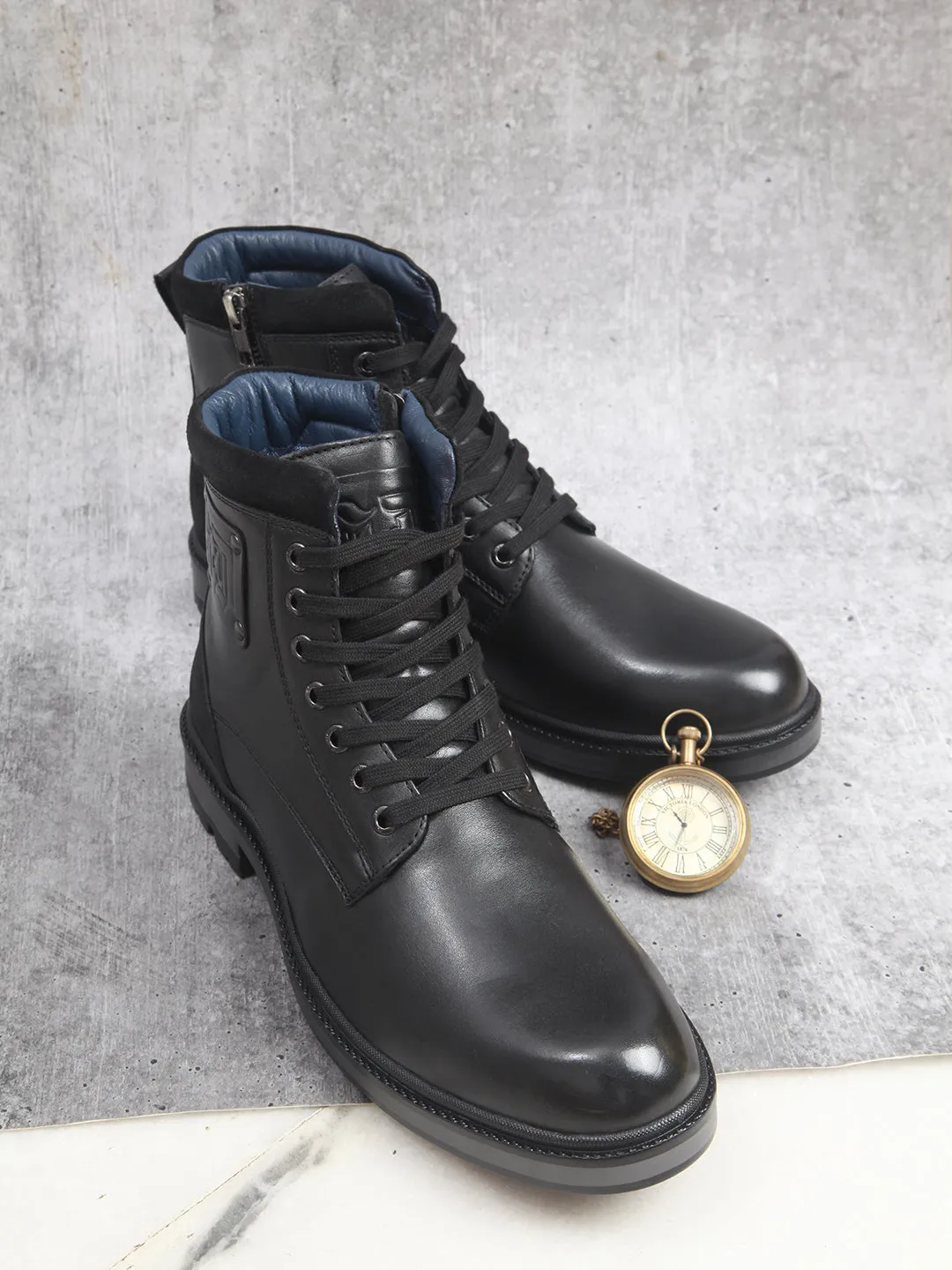 Men's Black Round Toe Ankle top Lace Up Boot (ID1155 )