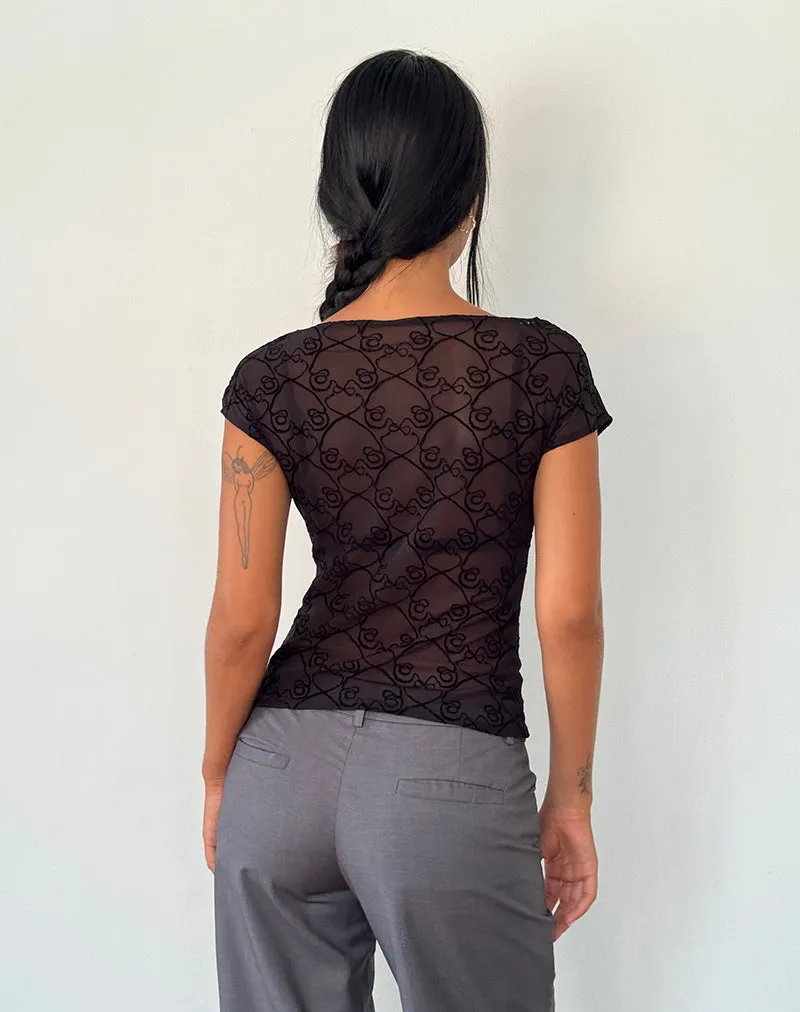 Nova Top in Black Queen of Heart Flock