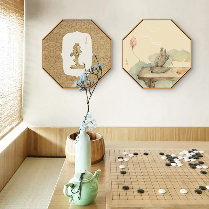 Oriental Hexagon Wall Art With Wood Frame