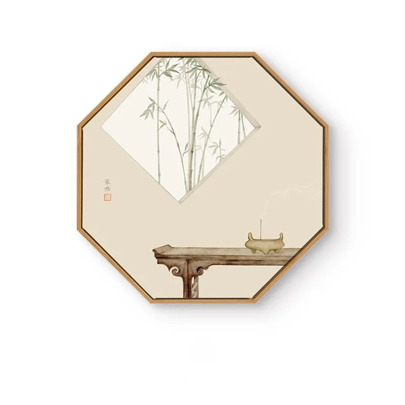 Oriental Hexagon Wall Art With Wood Frame