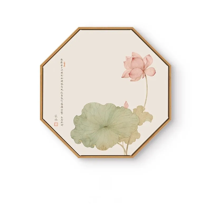 Oriental Hexagon Wall Art With Wood Frame