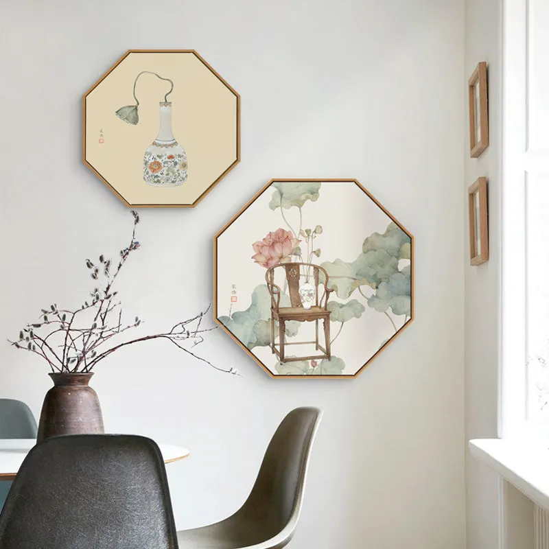 Oriental Hexagon Wall Art With Wood Frame